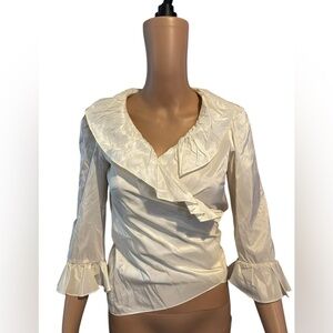 CH Carolina Herrera White Ruffle Detail Silk Top S /US:4